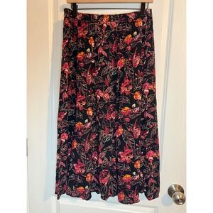 Liz Baker Essentials Petite Midi Skirt Floral Print Black Red Yellow Women